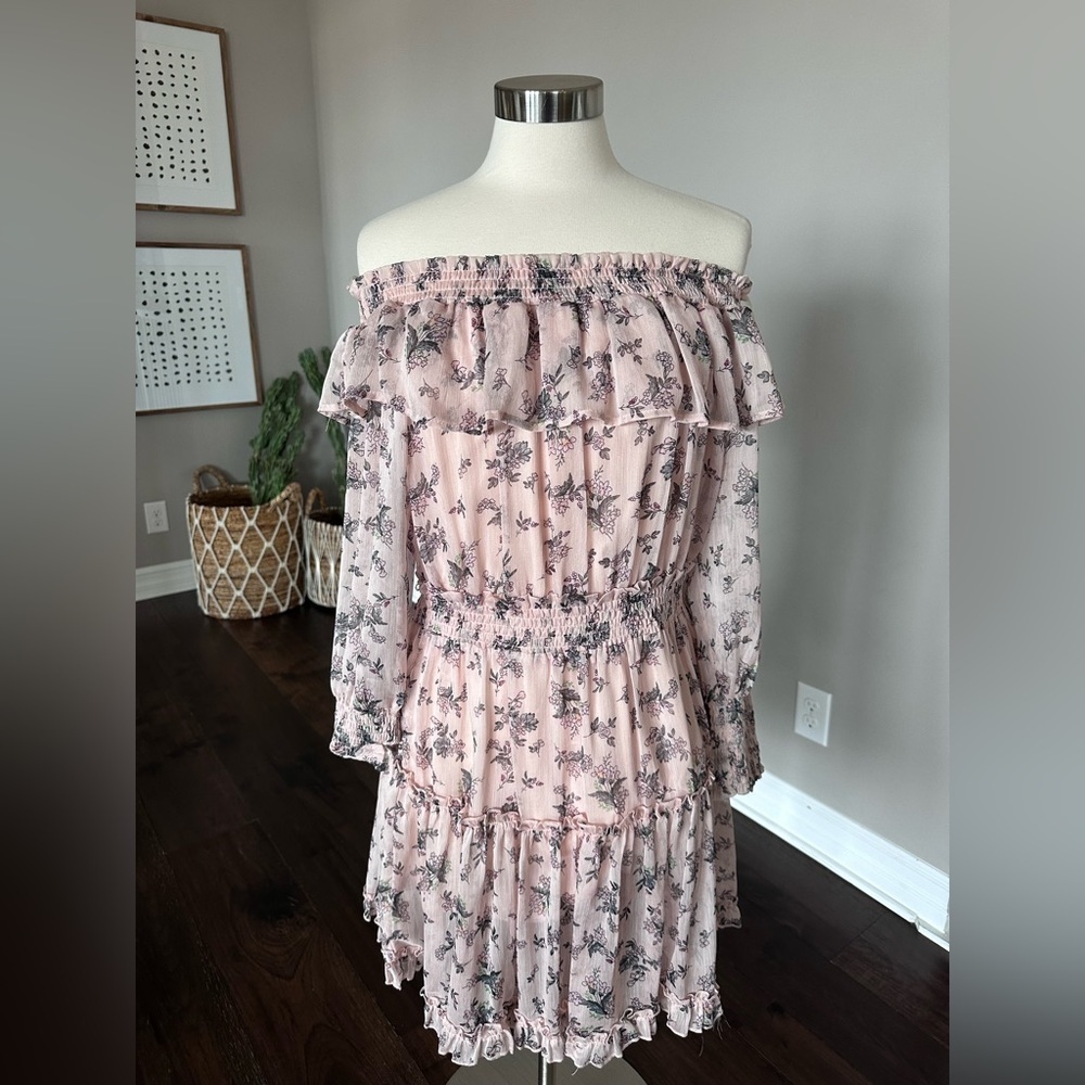 Boutique Royal & Reese Dress Dreamy Flowy Whimsy Bachelorette Blush Floral L NWT